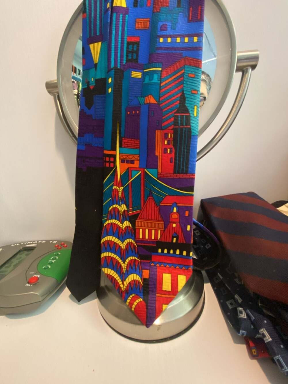 Addiction Vintage 1990s Multicolored Cityscape Skyline Graphic Necktie